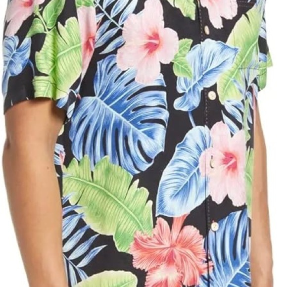 Tommy Bahama Hibiscus Grove 100% Silk Short Sleeve Camp Floral Black Pink - Picture 2 of 16